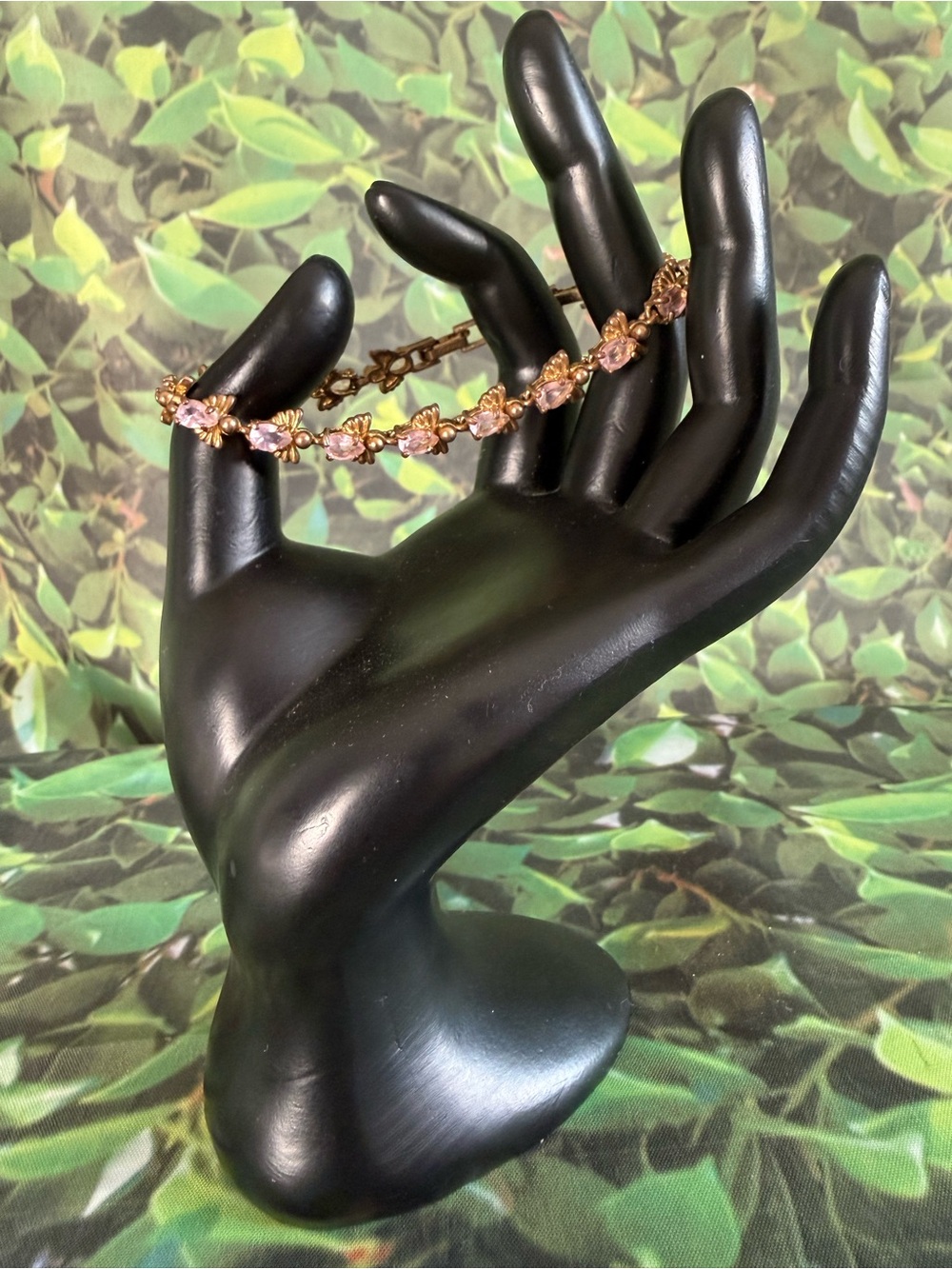 Vintage Signed AVON Gold Tone Pink Rhinestone Guardian Angel Link Bracelet